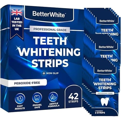 Image of BetterWhite Professional Teeth Whitening Strips 21 Treatments - Enamel Safe - Non-Sensitive Formula - 42 Peroxide-Free Strips - Dentist Formulated Teeth Whitening Kit + Mouth Opener Included