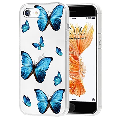 Image of Yerebel Case for iPhone 6S Plus/iPhone 6 Plus - Cute Clear Flexible Bumper TPU Soft Rubber Silicone Case - Blue Butterfly