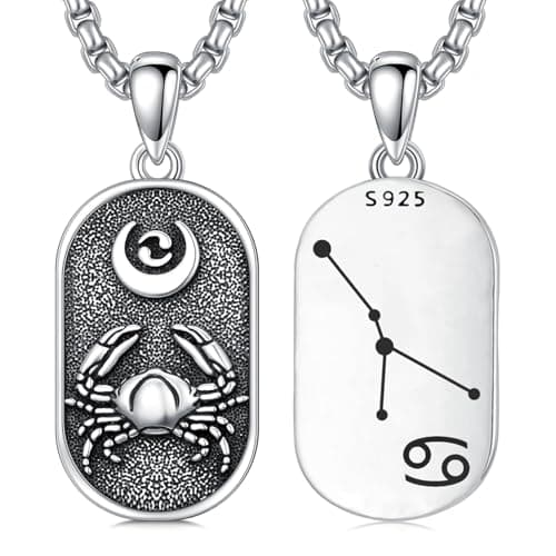 Image of enjoylifecreative Cancer Zodiac Sign Necklaces 925 Sterling Silver Constellations Pendant Chain Horoscope Astrology Jewellery Gifts for Men