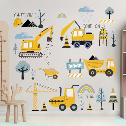 Image of Mulaibdin Wall Stickers Kids Boys, Digger Tractor Stickers for Toddlers, Nursery Wall Stickers for Bedrooms Transport, Excavator Truck Car Stickers Decals, Construction Vehicle Wall Stickers