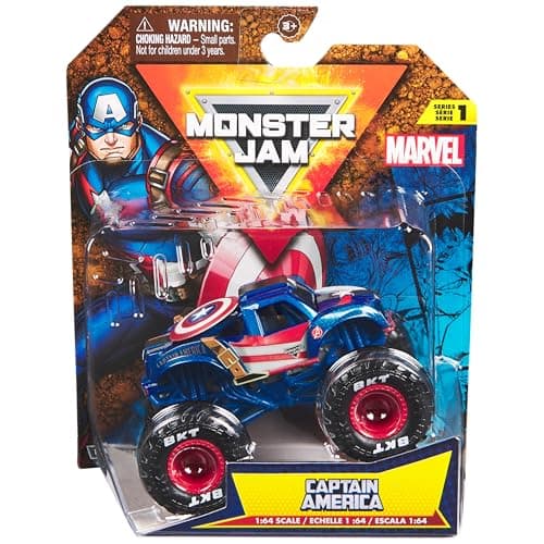 Image of Monster Jam - Original Monster Truck in Marvel Superhero Design, Monster Stunt Action to Play and Collect, Scale 1:64, Ages 3+ (Assorted Designs, Random), Black