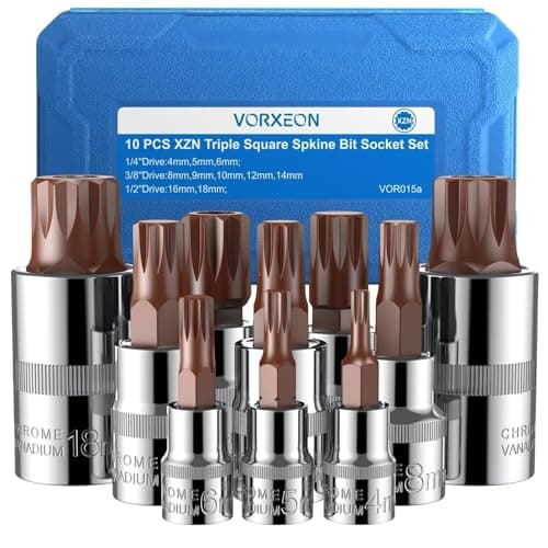 Image of VORXEON 10Pcs Triple Square Spline Bit Socket Set M4-M18 50BV30 CR-V XZN 1/2 3/8 1/4 Drive Socket and S2 Alloy Steel Bit 4mm-18mm Spline sockets with Storage Case for Volkswagen BMW Benz Audi.etc