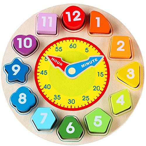 Image of Jacootoys Wooden Shape Sorting Clock Toy with Number and Shape Educational Game Gift for Children