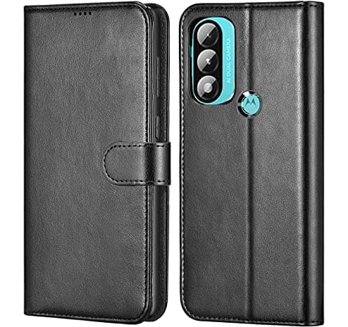 Image of NWNK13 For Motorola Moto E20 / E30 / E40 Case Leather Wallet Book Flip Folio Stand View Magnetic Closure with Card Slots Cover for Moto E30 (Black)