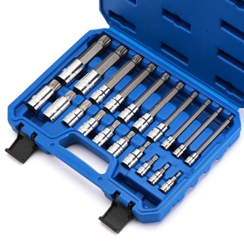 Image of CASOMAN Spline Tip Bit Socket & XZN Triple Square Spline Bit Socket Set, 1/2 & 3/8 & 1/4-Inch Drive, 20-Piece Set, M4-M18, 12 Point Tamper Proof, CR-V & S2 Steel