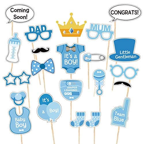 Image of Baby Shower Photo Booth Props, Blue Bottle Masks for Newborn Boy. Ready to Use Posing Props, Supplies and Accessories for Party Decoration