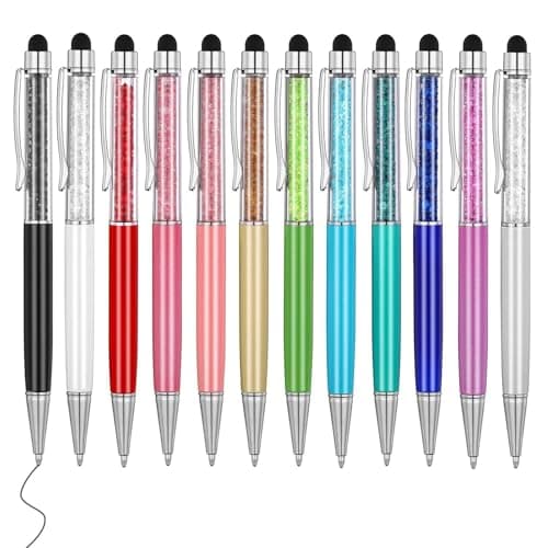 Image of MengRan Cute Pens Bling Bling 2-in-1 Slim Crystal Diamond Stylus Pens and Black Ink Ballpoint Pens (12 colors)