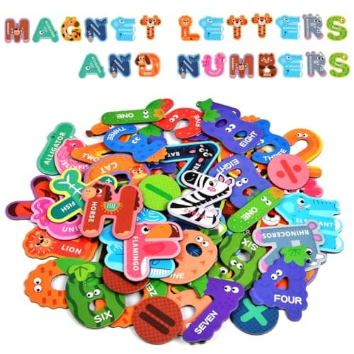 Image of AUAUY Magnetic Letters and Numbers Kit, 52 PCS Fridge Magnets Include 26 Alphabet Letters, 20 Numbers and 6 Symbols, Funny Cute Fridge Magnets for Whiteboard Notice Board Locker Decorative
