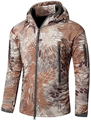 Image of Czen Men's Tactical Camouflage Softshell Jacket Outdoor Army Military Fleece Lined Waterproof Hooded Jacket Outwear Hunting Coat (python brown,S)