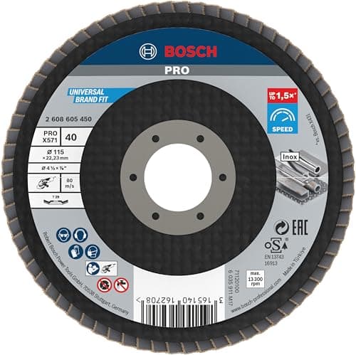 Image of Bosch 1x PRO Metal X571 Flap Disc Angled Version Fiber for Small Angle Grinders (for Steel, Stainless steel, Ø 115 mm, Grit 40, Professional Accessory Small Angle Grinder)