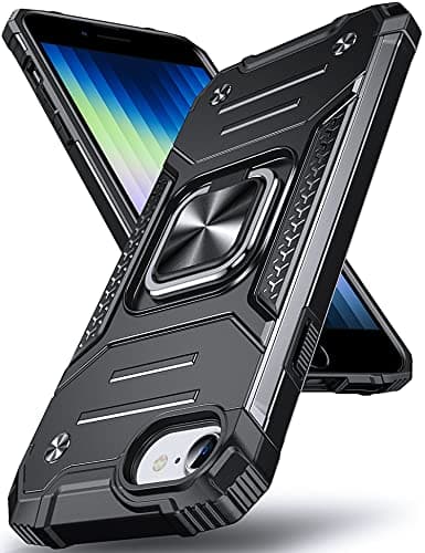 Image of DASFOND Designed for iPhone SE 2022/SE 2020 Case iPhone 8/7/6/6s, Military Grade Shockproof Protective Phone Case Cover with Enhanced Metal Ring Kickstand [Support Magnet Mount], Black