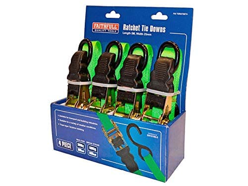 Image of Faithfull FAITDRATSET4 Ratchet Tie Downs, 5 m x 25 mm, Multi