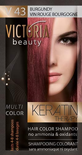Image of Victoria Beauty Keratin Therapy Hair Colour Shampoo – Temporary Hair Dye, Lasts 4 – 8 washes, Ammonia and Oxidant-Free, Pack of 6x40 ml (Burgundy Red)