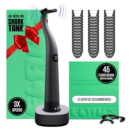 Image of FLAUS Electric Flosser (Shark Tank) 3 Speeds + 45 Refill Heads w/Gentle Gliding Floss for Sensitive Gum Care - Water Flosser Alternative, Dentist Recommended Tooth Flossers, Eco Dental Floss Picks