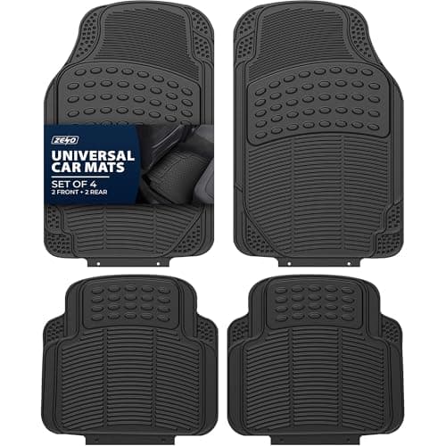 Image of ZENO 4 Piece Universal Car Mats | Universal Floor Car Mats | Heavy Duty Rubber Mats | Non Slip All Weather Mats for SUVs, Vans, Trucks & Cars | Easy To Clean | Waterproof | Black