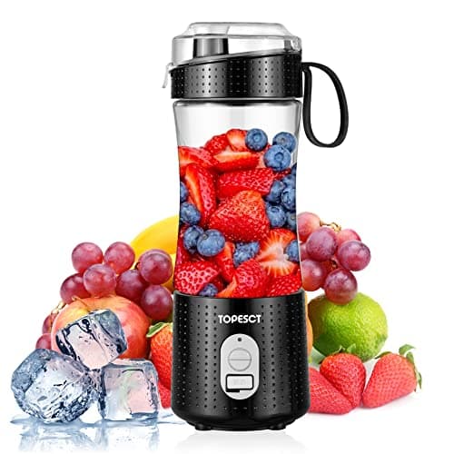 Image of TOPESCT Portable Blender, Personal Mixer Fruit Rechargeable with USB, Mini Blender for Smoothie, Fruit Juice, Milk Shakes 380ml, Six 3D Blades for Great Mixing (Black)