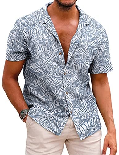 Image of COOFANDY Hawaiian Shirts for Men Summer Short Sleeve Floral Shirt Regular Fit Beach Tropical Shirts Palm Leaf S