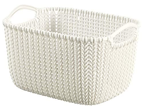 Image of Curver 226391 Rectangular Knit-Effect Storage Basket, Plastic, Off-White, 29 x 21.7 x 17.2 cm, 8 L