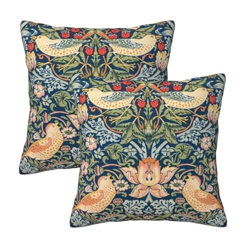 Image of HOSTECCO Vintage Floral Cushion Covers 50x50 cm Set of 2 Bird Floral Cushion Cases Farmhouse Velvet Decorative Pillow Covers for Sofa Couch