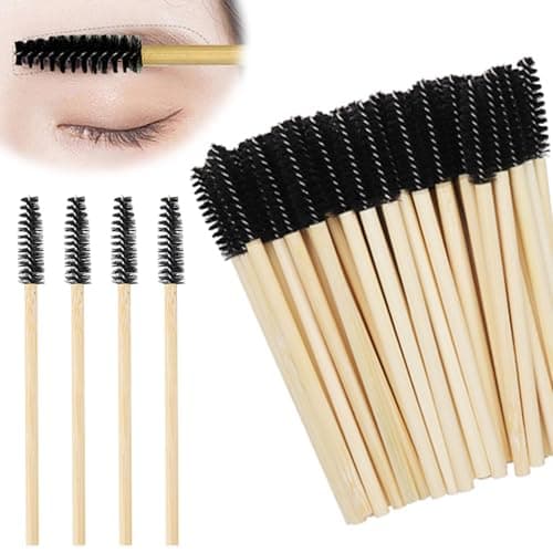 Image of Disposable Lash Mascara Wands, 50PCS Bamboo Eyelash Mascara Brushes, Black Eyelash Spoolies eyebrow brush Makeup Kit, Eyelashes Extension Brush Applicator Mascaras Wands Cosmetic Makeup Tools