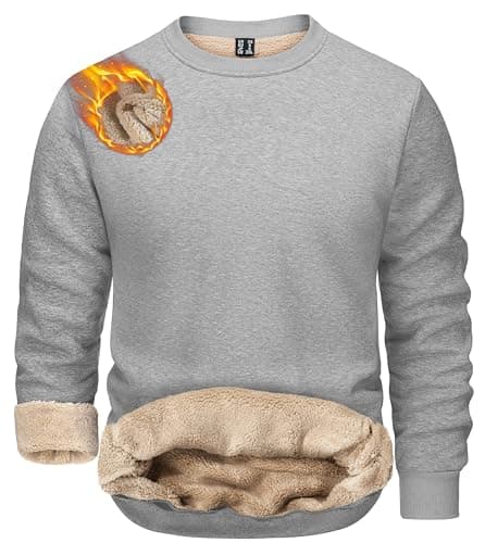 Image of TACVASEN Mens Sweater Crewneck Sweatshirts Fleece Pullover Sweaters Plain Work Jumper Classic Cotton Winter Sweatshirt Light Grey,S