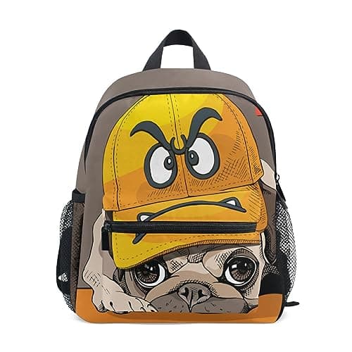 Image of Children's Backpack, Kids Schoolbag Funny Cartoon Pug Students Bookbag for Boys Girls, Chest Strap