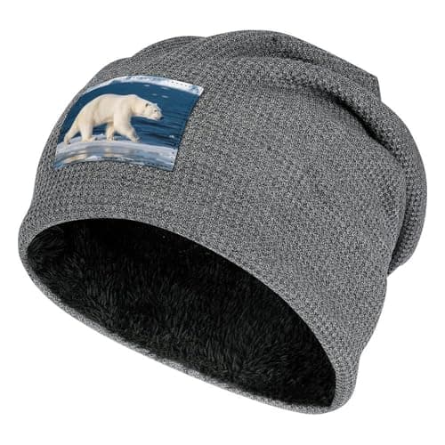 Image of Winter Beanie for Men Women - Fleece Lined Thermal Knit Hat Polar Bear Skull Cap Outdoor Warm Winter Hat, Dark Gray-style, One Size