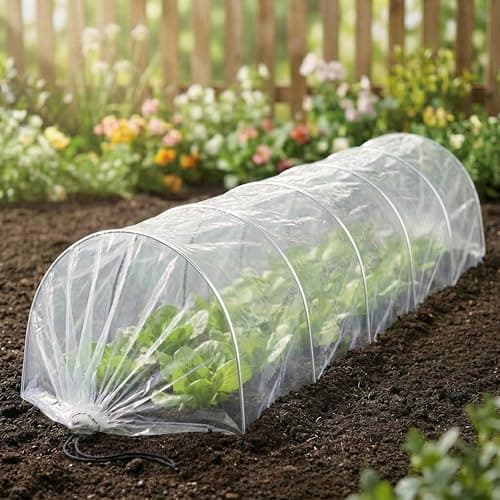 Image of GEEZY Garden Polytunnel Greenhouse Cloche - Grow Tunnel Plant Protector for Vegetables, Herbs & Flowers - Frost Protection Poly Tunnel Cover with Metal Hoops for Allotment, Patio & Raised Beds