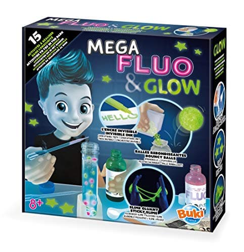 Image of Buki France Mega Fluo & Glow Science. 15 Glow in The Dark Science Experiments. Children's Chemistry Set. Kids Educational STEM Toy for Little Scientists with Instructions. Gifts for Boys & Girls 8+