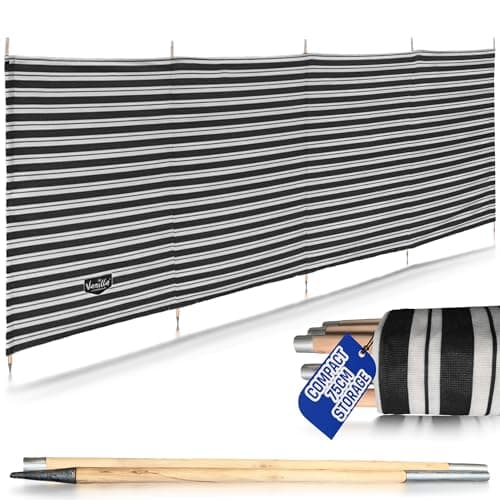 Image of Vanilla Leisure Windbreaker 5 Pole L345cm x H125cm - Wind Breaks for Camping, Beach, Caravan & Garden - Heavy Duty Windbreaks with Metal Tipped Wooden Poles for Extra Stability - Freestanding Screen