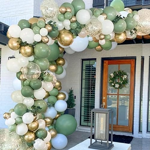 Image of YoParty Balloon Arch Kit - 141 Pcs Green Balloon Arch Kit with Assorted Size Balloons in White, Metallic Gold & Confetti - Ideal for Birthday, Baby Shower, Party & Wedding Decorations