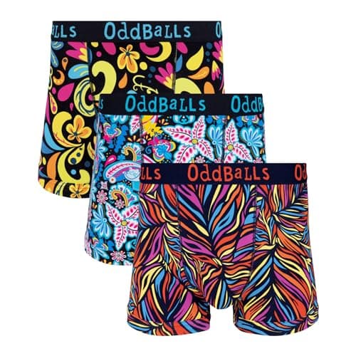 Image of OddBalls Mens Boxers Multipack – 3 Classic Fit Cotton Boxer Shorts, Underwear with Elastic Waistband – Breathable, Soft Mens Boxer Briefs (UK, Alpha, XL, Regular, Regular, Botanics Bundle)