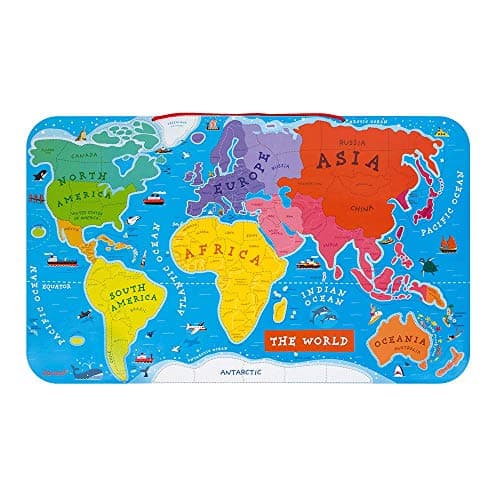 Image of Janod Wooden Magnetic World Map Puzzle - 92 Magnetic Pieces - 70 x 43 cm - English Version - Educational Game from 7 Years Old, J05504