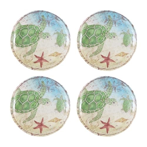 Image of UP Sealife Turtle Heavyweight and Durable Melamine 6 Inch Serving Plates/Appetizer Plates/Dessert Plates Set of 4