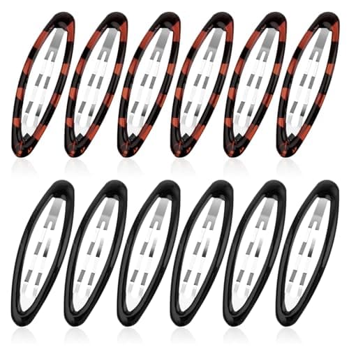Image of 12 Pieces Oval Snap Hair Barrettes for Women - Vintage Flat Metal Tortoise Large Non-slip Styling Clips for Girls With Thick Fine Thin Hair