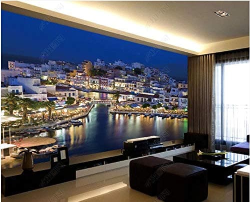 Image of XLMING Mediterranean City at Night 3D Wallpaper Home Dining Room Sofa Bedroom Living Room TV Backdrop-150cm×105cm