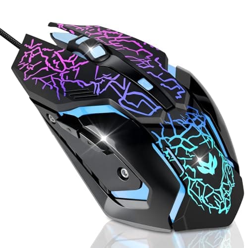 Image of LuLabboard Gaming Mouse, 4 DPI Settings Up to 3600 DPI, Light Up RGB Ergonomic Optical Gaming Mice for Laptop/mac, Computer Wired USB Mouse, 7 Colors LED Backlight, 6 Programmable Buttons-Black