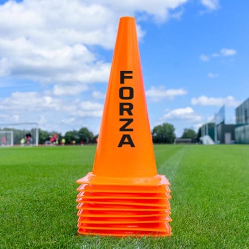 Image of FORZA Multi Sport Training Marker Cones – Durable Plastic Traffic Cones for All Sports & Training Drills | Bright Fluorescent Colours Options [Pack of 10 or 100] (15 Inch, Orange, Pack of 10)