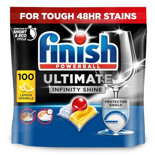 Image of Finish Dishwasher Tablet, Ultimate Infinity Shine, 100 Tablets, Lemon Sparkle, Clean & Shine Detergent Tabs, Tough on Grease Stains, Effective for Short Eco Cycle
