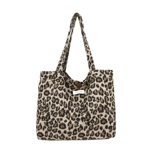 Image of fdsmall Leopard Tote Bag for Women, Reusable Large Ladies Cheetah Shoulder Bag Canvas Large Capacity Shopping Totes Fasion Handbag for Office, Shopping, Travel (Leopard)