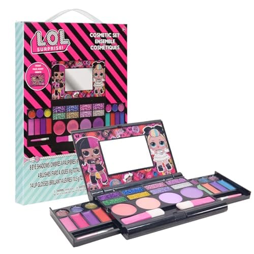 Image of L.O.L Surprise! Townley Girl 30 Pcs Cosmetic Compact Set Includes Mirror, 14 Lip glosses, 8 Eye Shadow, 4 Blushes & 4 Brushes Safe & Non-Toxic Colorful Portable Foldable Makeup Beauty Kit for Girls