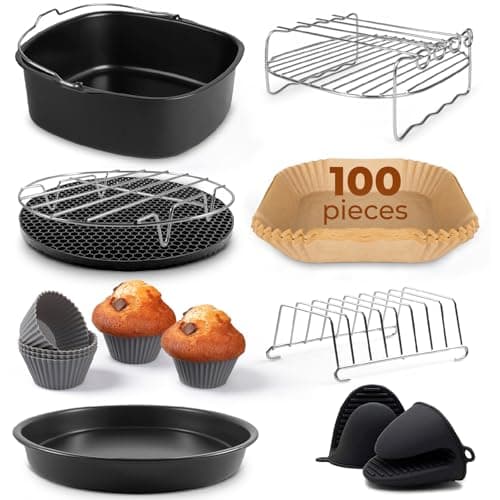 Image of Fentic Air Fryer Accessories – 19 Pieces – Suitable for XL and XXL Air Fryer, Philips, Cosori 5.5L, Ninja, Cecotec, Tefal, Princess – Including air Fryer Baking Paper and e-Recipe Book