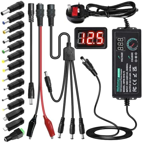 Image of Universal Power Supply 3V~24V 3A 72W Adjustable Variable 3V 5V 9V 12V 18V 20V 24V AC/DC Adapter Charger, 100V-240V AC to DC Converter with 14 Tips, Polarity Converter and 4-Way Power Splitter Cable