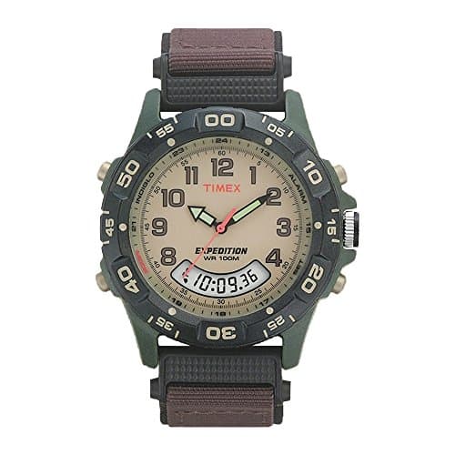Image of Timex Expedition Men's Quartz Watch with Beige Dial Analogue - Digital Display and Black Fabric and Canvas Strap T45181SU