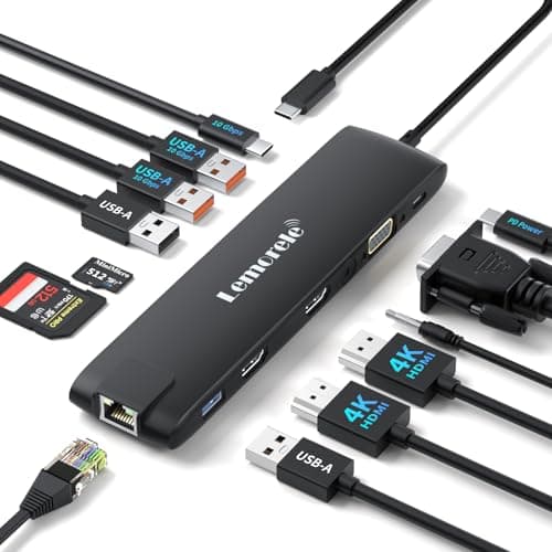 Image of Docking Station USB C/A 10 Gbps 3*Display 13 in 1, 2025 Upgrade Lemorele USB Hub 2 x 4K HDMI, Gigabit Ethernet, 4 x USB 3.0/2.0, VGA, Type-C 3.1, PD 100W, Audio, SD/TF for Windows, MacBook