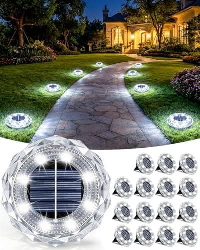 Image of KALAHOL 16 Pack Solar Lights Outdoor Garden, 8 LEDs Solar Ground Lights, IP65 Waterproof Outdoor Landscape Lamp, Solar Powered Pathway Lights for Patio Yard Driveway Walkway - Cold White