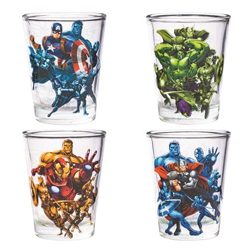 Image of Silver Buffalo Marvel Team Avengers 4pc Clear Mini Glass Set, 1.5 Ounces