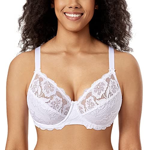 Image of Delimira Women's Full Coverage Non-Foam Floral Lace Plus Size Underwired Bra White 42DD