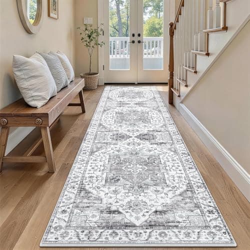 Image of XSIVOD Runner Rugs for Hallway, Grey Washable Rugs for Entryway Kitchen Runner, Soft Vintage Area Rugs for Bedroom Living Room Rug, Non Slip Floor Accent Carpet for Home Deocor, 60 x 240 cm