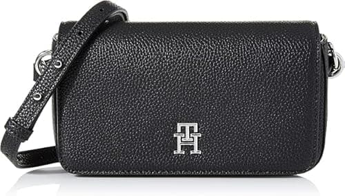 Image of Tommy Hilfiger Women’s Small Emblem Flap Crossbody Bag, Black (Black), One Size